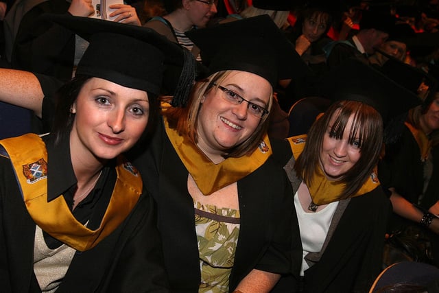 Judith Gorman, Melissa Grant and Joanne McCool, collecting their HNC in Administrative & Information Technology at the North West Regional College annual Graduation ceremony held in The Millennium Forum.(0701T01)
