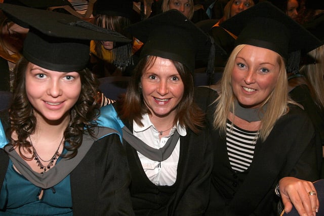 Linda Macbeth, Deborah McCafferty and Caroline McDermott wait to pick-up their Higher Diploma in Administrative and Secretarial Procedures at the North West Regional College annual Graduation ceremony held in The Millennium Forum.(0801T01)