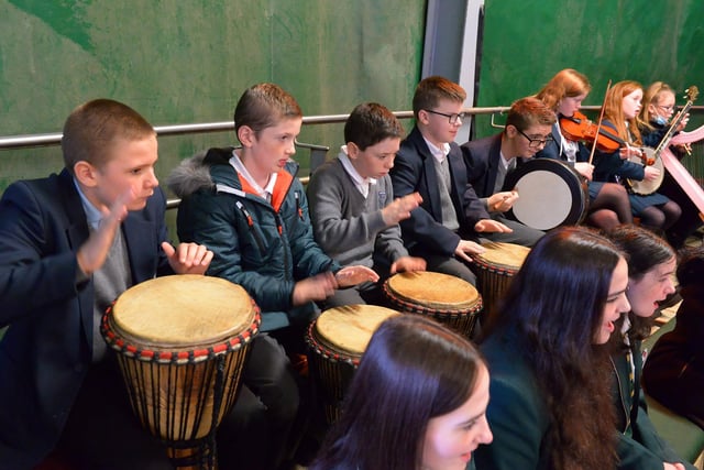 Boys from  Ardnashee School who were part of the orchestra performing in the school show  ‘Across the Waves’, written and composed by music tutor Paul Cutliffe, on Friday afternoon last. DER2141GS – 045