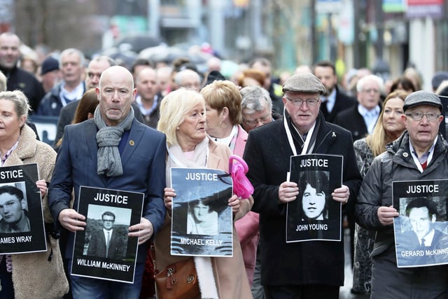 March 2019... Families of victims of Bloody Sunday march to Derry Courthouse before prosecutors announced charges against a former British paratrooper.