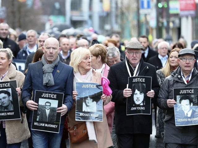 March 2019... Families of victims of Bloody Sunday march to Derry Courthouse before prosecutors announced charges against a former British paratrooper.