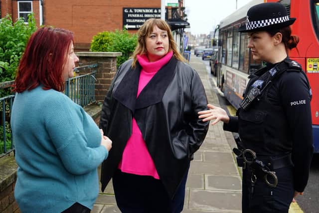 Owner of Warsop computer shop talks to Caroline Henry PCC and Inspector Kylie Davies.