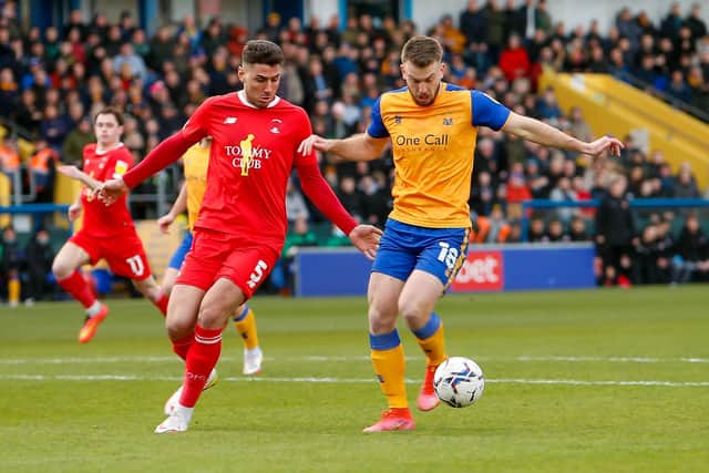 Rhys Oates puts the Leyton Orient defence under pressure. Photo by Chris Holloway/The Bigger Picture.media