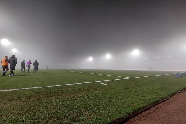 The fog rolls in before kick-off tonight. Photo by Chris Holloway / The Bigger Picture.media