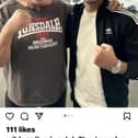 Steve Ward, left, with fan at the famous Hollywood Freddie Roach Wild Card Gym.