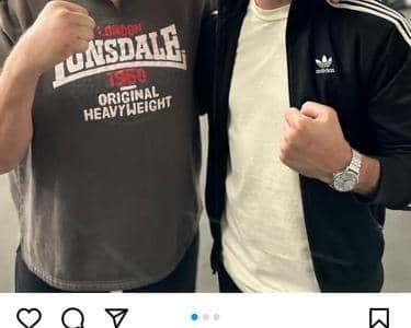 Steve Ward, left, with fan at the famous Hollywood Freddie Roach Wild Card Gym.