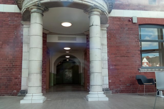 The entrance to the Danum Gallery, Library and Museum through the door of the historic Doncaster girls' high school.