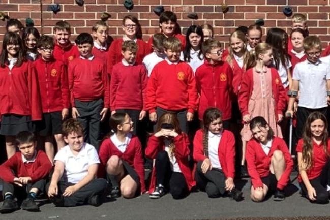 Some of the year 6 leavers from Morven Park Primary School, Kirkby