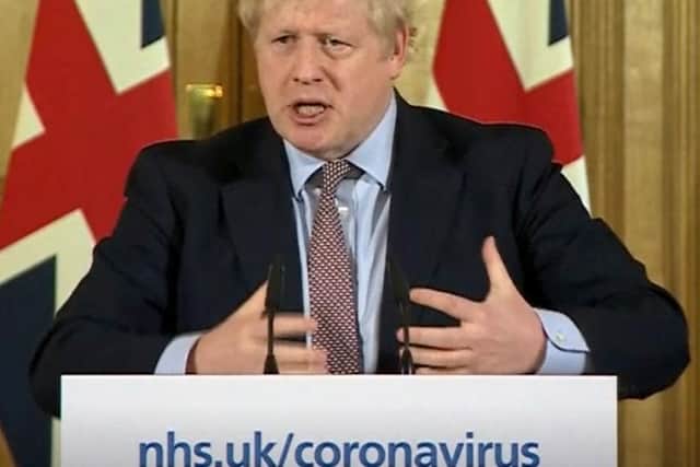 Prime Minister Boris Johnson  speaking at a media briefing in Downing Street, London. PA Video/PA Wire