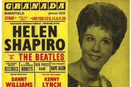 A ticket that shows how The Beatles were the supporting act to singer Helen Shapiro (pictured) at Mansfield's Granada in February 1963.