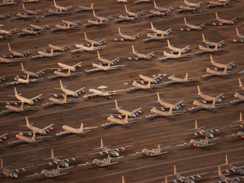 These astounding images show billions of dollars worth of aircraft parked up and disused due to COVID-19 travel restrictions.