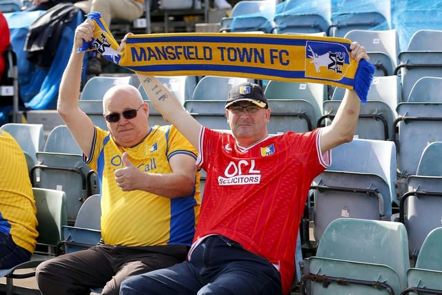 Mansfield Town fans watch the 1-1 draw at Gillingham.