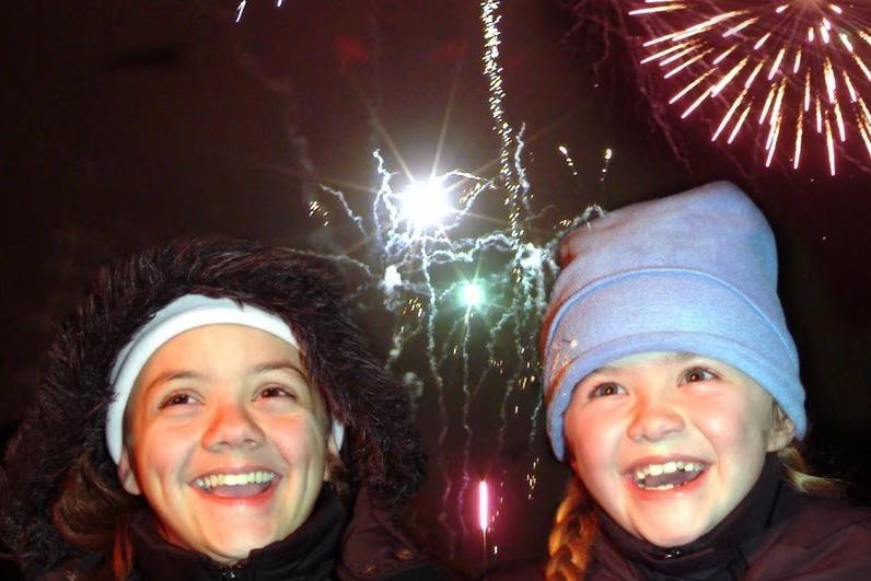 Sisters Jessica and Geri Wooff, aged 13 and seven, pictured at the 2006 Portland College bonfire and fireworks display in Mansfield