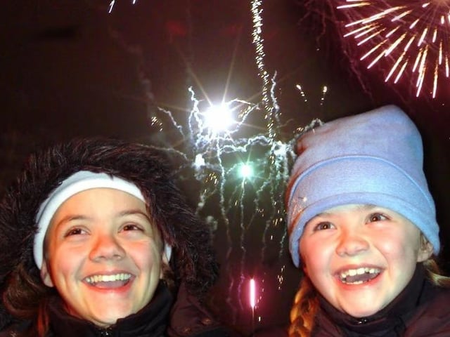 Sisters Jessica and Geri Wooff, aged 13 and seven, pictured at the 2006 Portland College bonfire and fireworks display in Mansfield