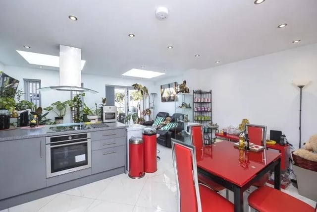 This photo gives a better view of the bright and stylish dining area in the kitchen/diner at the £300,000 property.