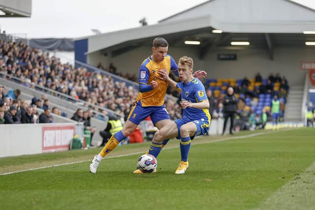 Callum Johnson in action at AFC Wimbledon before his injury.