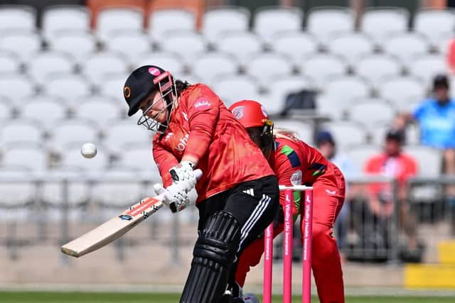 Tammy Beaumont at the crease for The Blaze. Pic: Dan Adams/Lancashire Cricket.