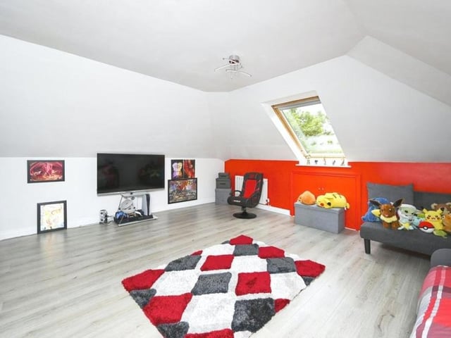 Here is one of the first-floor bedrooms, with a skylight to the ceiling. Again, it's impossible not to be struck by the generous amount of space available.