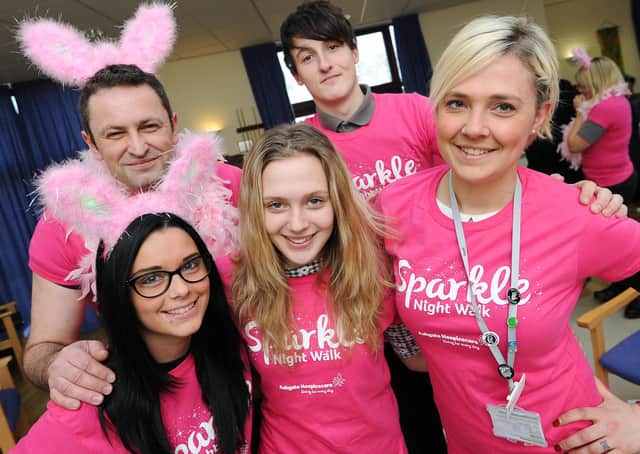 Launch of Sparkle Night Walk, Ashgate Hospice's biggest fundraiser of the year. Pictured front l-r are Level 2 Health and Social Care students from Chesterfield College, Giorgia Brough, Sharna Rose and staff member Sarah Merris. Back is Curriculum Manager of Health and Social Care and Public Services Tim Binns and Public Service student Liam Radford.