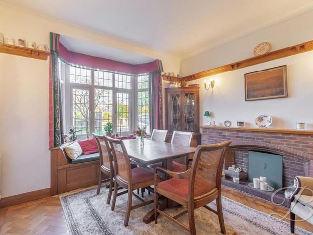 Like the lounge, the dining room also benefits from an impressive bay window overlooking the front of the Forest Hill house.
