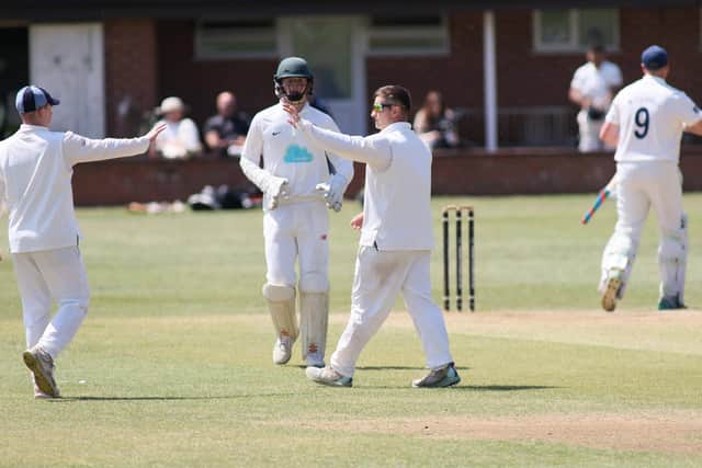 Nick Keast celebrates a wicket for Cuckney against Papplewick.