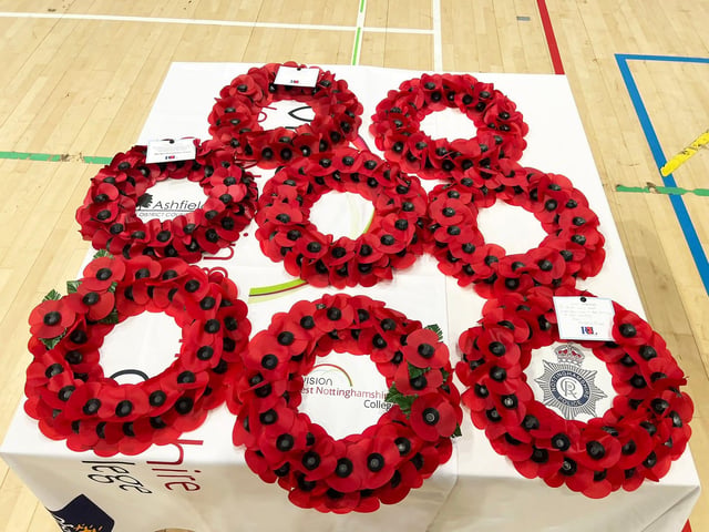 Wreaths were laid by guests, students and staff