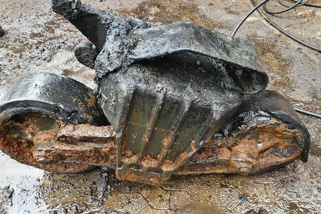 A piece of the Sherman tank which was found in Germany.