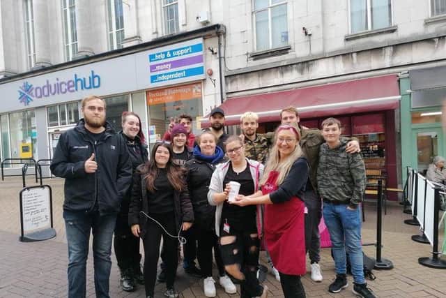 Toffee Hut owner, Rachel Richards, pictured alongside Mansfield Prince's Trust students.