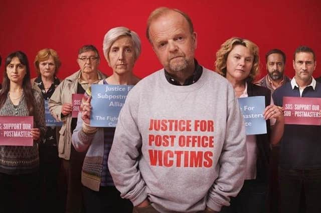 The series is a dramatisation of the British Post Office scandal, a miscarriage of justice in which hundreds of sub-postmasters were wrongly prosecuted. Mr Bates vs The Post Office airs on ITV. Image belongs to ITV.