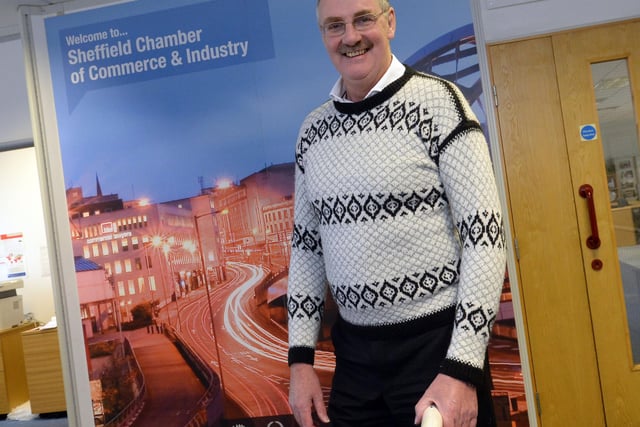Executive director at Sheffield's Chamber of Commerce, Richard Wright pictured in 2014 in his Christmas jumper which was knitted by his mum more than 40 years ago