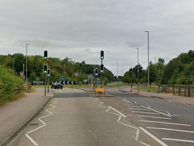 Hucknall by-pass at traffic lights.