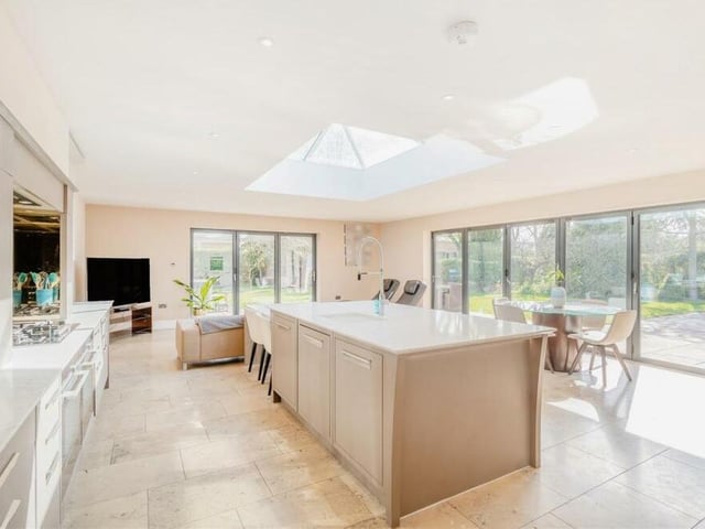 Our first port of call can only be the open-plan dining/living kitchen extension that was completed only five years ago. As well as the beautifully appointed English Heritage kitchen by Townhouse Design, of Harrogate, there are defined dining and living areas.