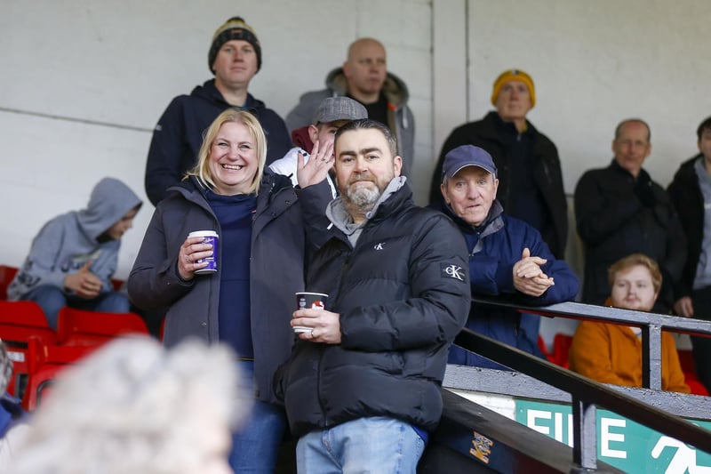 Mansfield fans at the Sky Bet League 2 match against Walsall FC at the Poundland Bescot Stadium, Saturday 17 Feb 2024  
Photo credit Chris & Jeanette Holloway / The Bigger Picture.media:Mansfield Town fans at the defeat to Walsall.