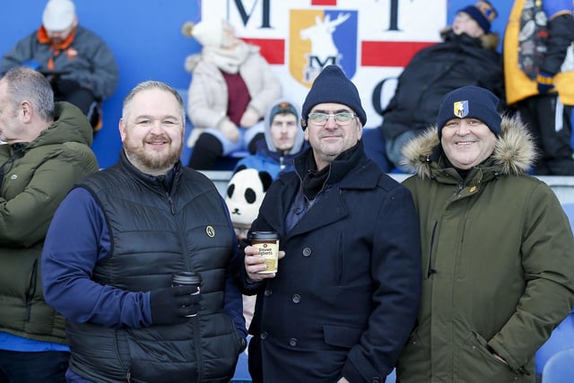 Stags fans watch the Sky Bet League 2 match against Crewe Alexandra at the One Call Stadium.