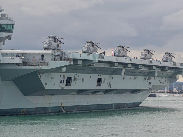 Helicopters pictured on the flight deck of HMS Queen Elizabeth as she sails from Portsmouth on September 9. Picture: Habibur Rahman