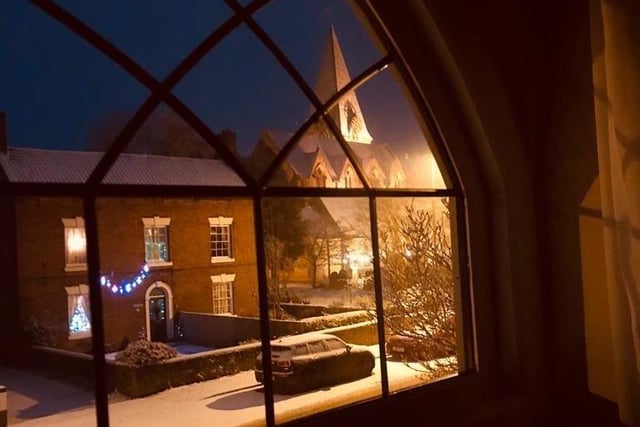 The night-time view from one of the lovely arched windows at Rose Cottage.