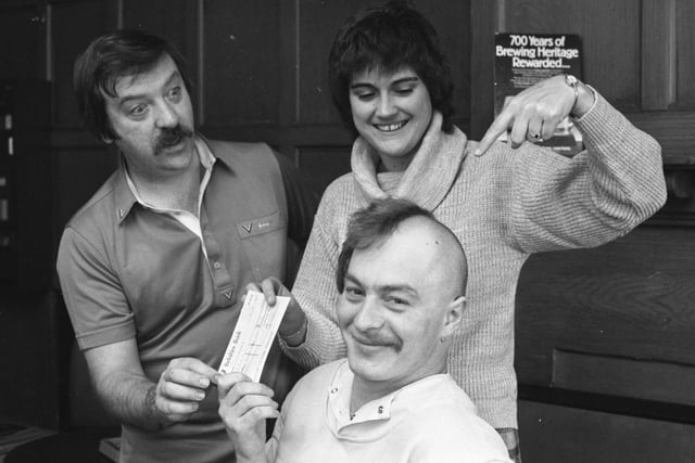 Easington man Bobby Stubbs, 25, boosted a charity by having half his hair and his moustache shaved off in a fund raising stunt in 1984.