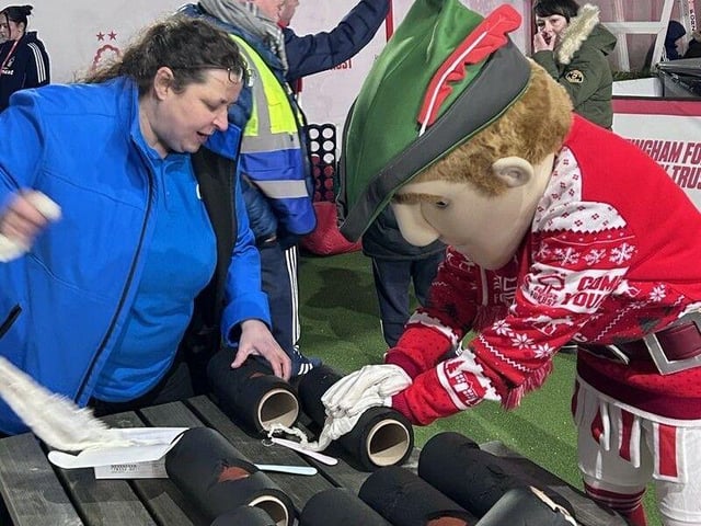 Nottingham Forest FC mascot gets Stop the Bleed training at a recent Nottingham Forest football match in the Fan Zone.