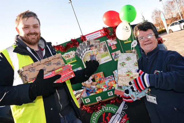 Adam Tankard, Operation Christmas child regional manager and Jean Gravette,  Doncaster, Goole & Retford Area Co-ordinator, pictured at Wheatley Shopping Centre in 2017