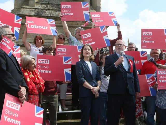 Candidate Steve Yemm and shadow cabinet member Liz Kendall launch Labour's campaign in Mansfield