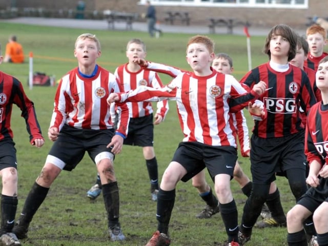 Skegby Colts U13s (red and white stripes) v Manor 4th Black played at Manor School, Mansfield Woodhouse in 2011