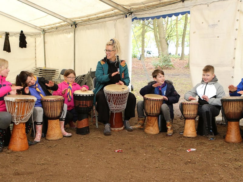 Some Mansfield scouts during a drumming workshop at camp.