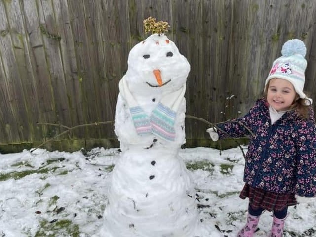 Enya-Ivory made a snow friend in Warsop.