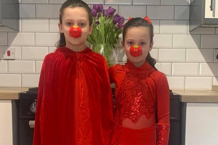 Olivia and Evie were all in red for their Red Nose Day