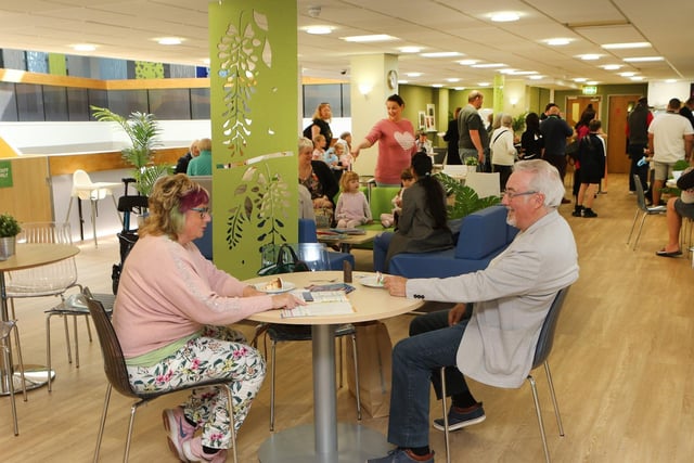 The seating area at Mansfield Library's new cafe