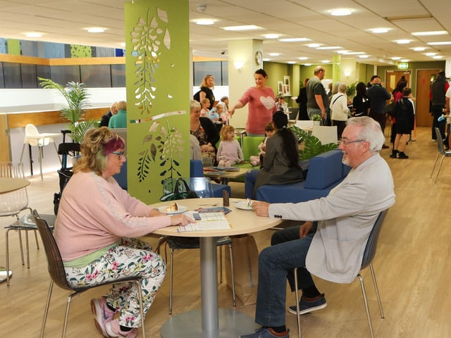 The seating area at Mansfield Library's new cafe