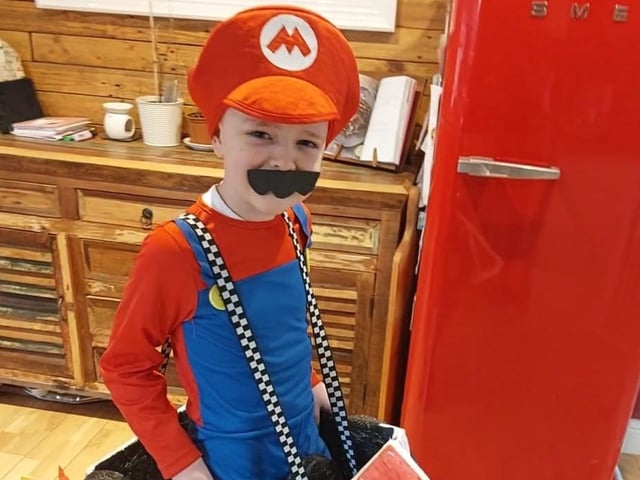Super Mario complete with homemade kart. Freddie age 5 from Eastwood.