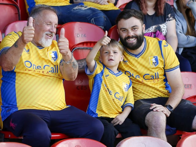 Mansfield fans at the Sky Bet League 2 match against Grimsby Town at Blundell Park, 19 August 2023. 
Photo credit should read : Chris & Jeanette Holloway / The Bigger Picture.media