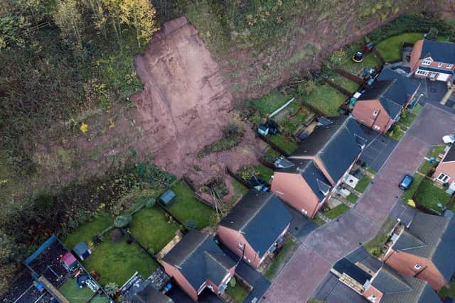 Drone images of the Berry Hill Quarry landslide in Mansfield, Nottinghamshire, November 08, 2019.