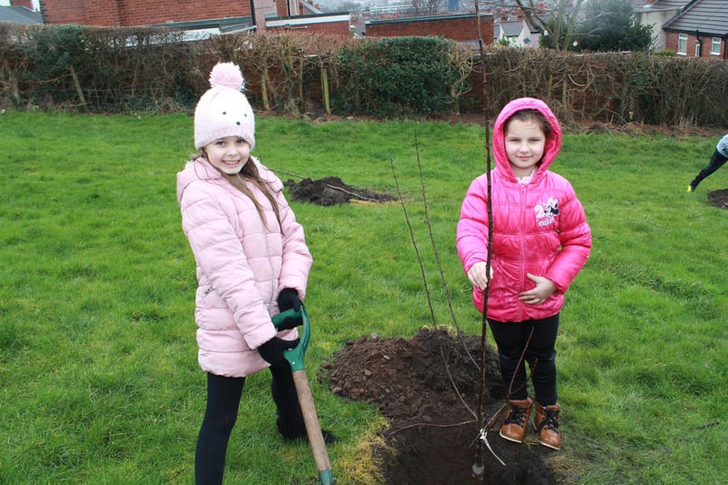 Community orchard to promote healthier living. Pupils from Asquith Primary School braved the icy wind and rain to help plant a new community orchard in Jackson's Field in Mansfield.